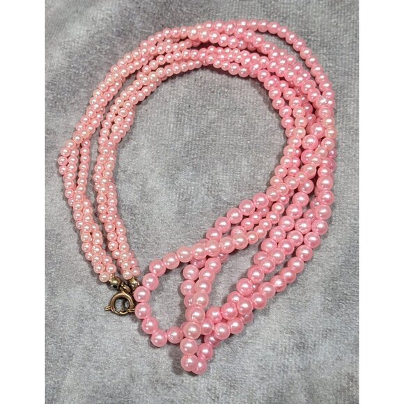 Coquette Pink Faux Pearl Triple Strand Twisted Necklace - Picture 6 of 6